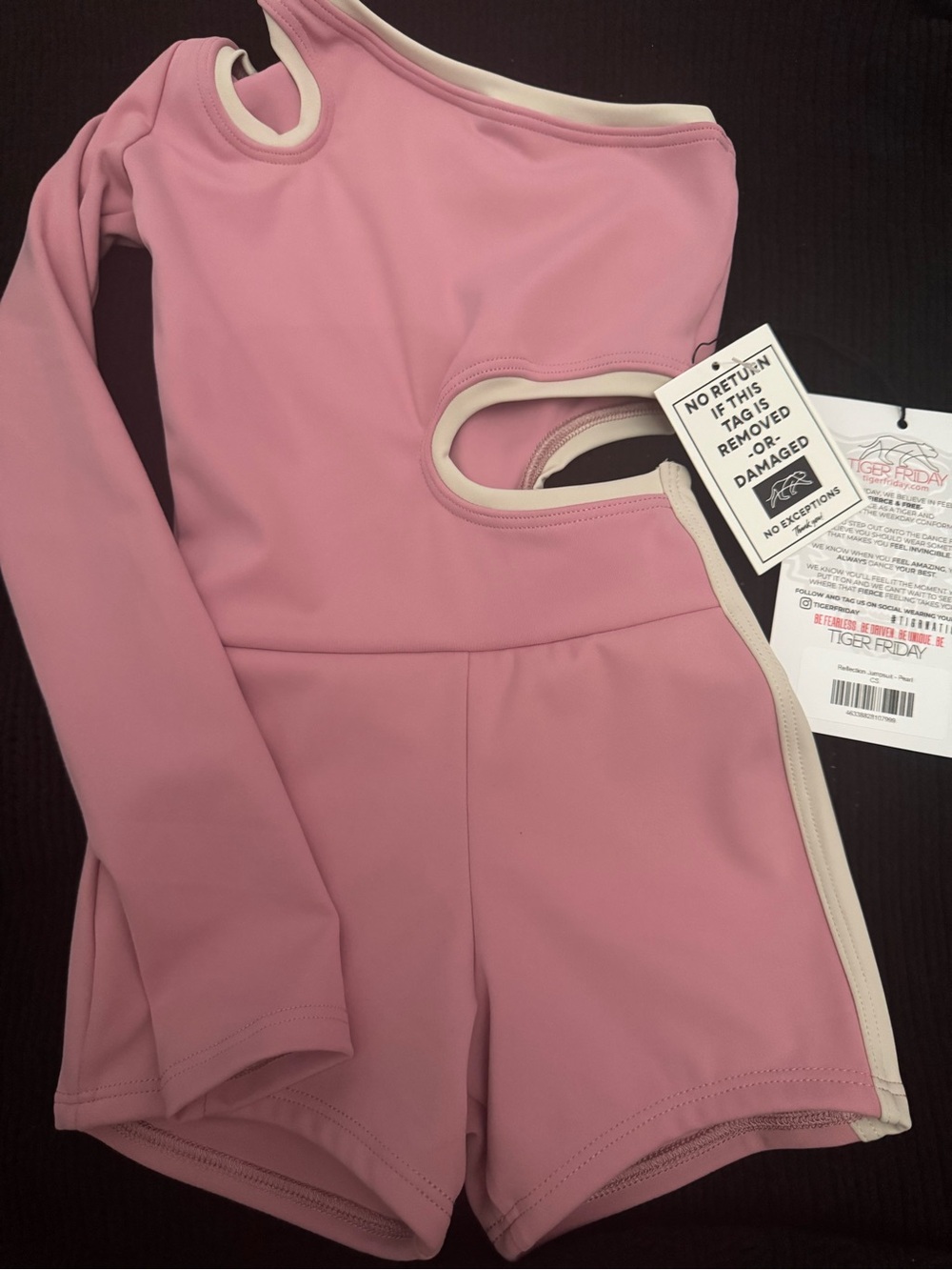 One-Shoulder Pink Cutout Kids Romper - Performance Dance Set